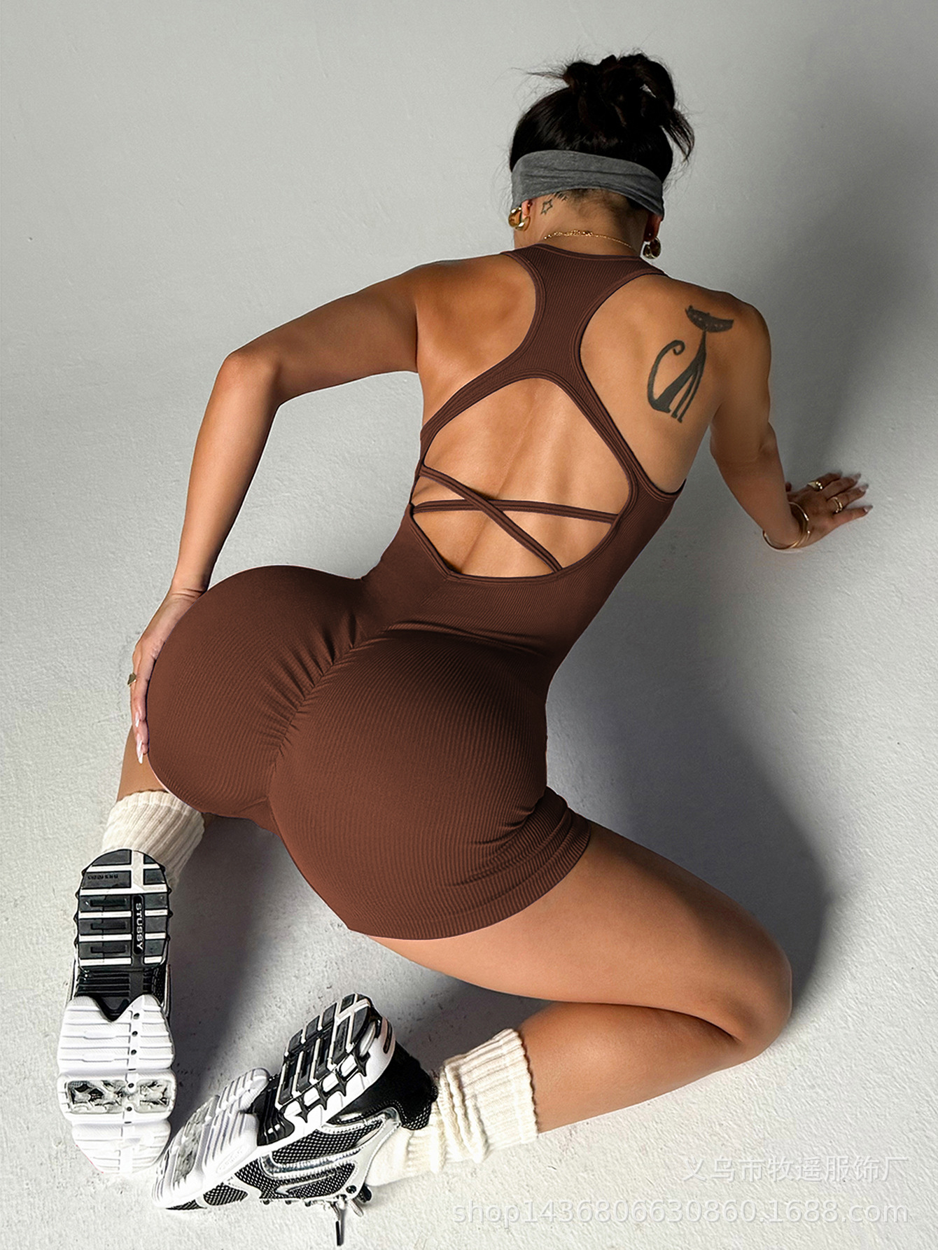 Crossfit Gym - Women Ribbed Racerback Sports Bodysuit Criss